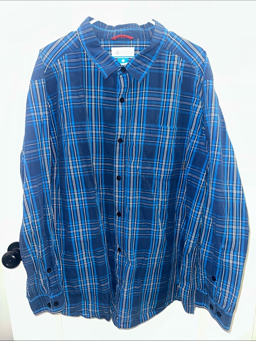 Columbia Button Down Long Sleeve Cotton Shirt Size 2XL Blue Plaid Outdoor